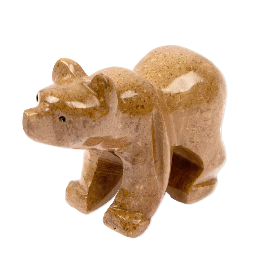 Whimsical Minimalist Small Marble Bear Sculpture in Brown - Walnut Curious Bear
