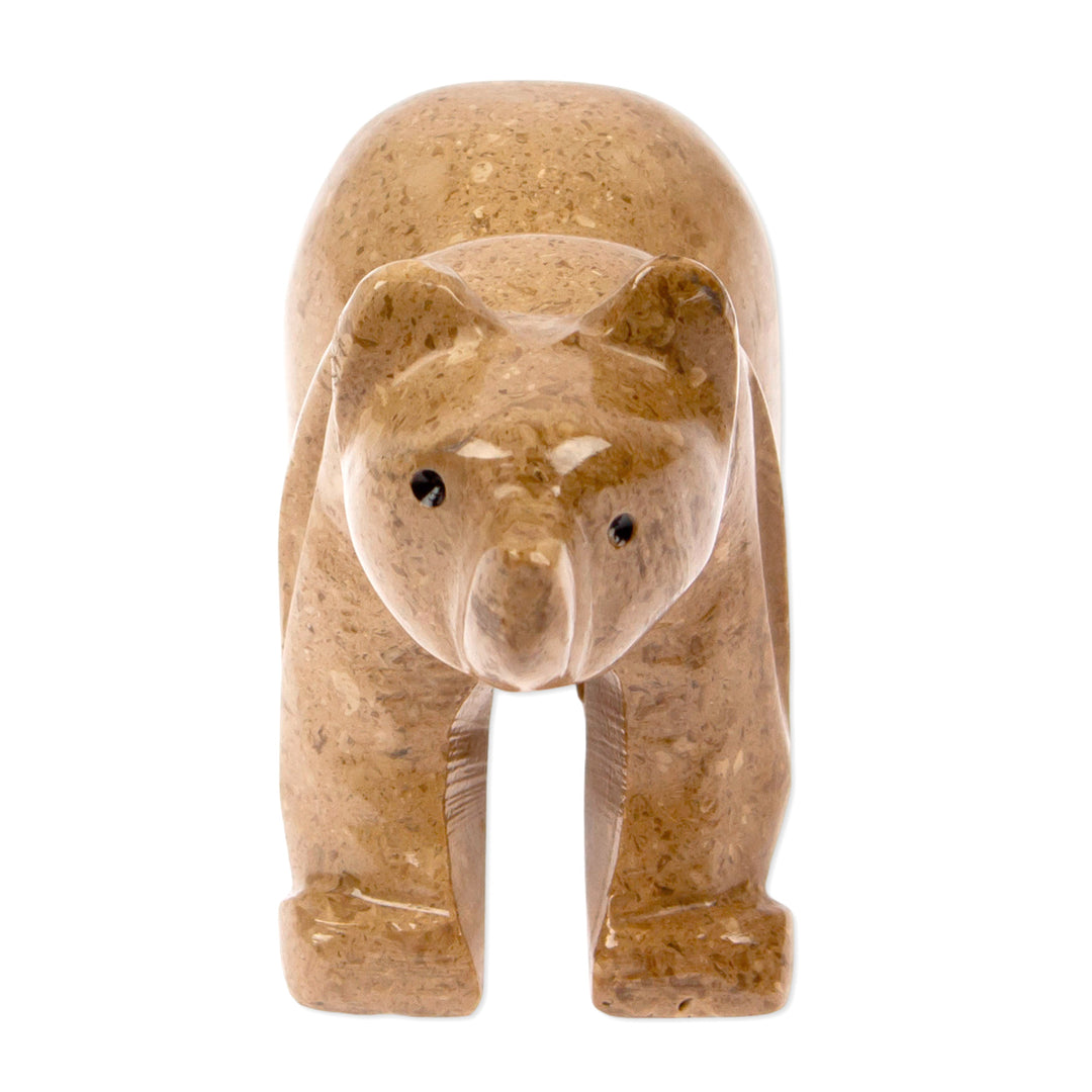 Whimsical Minimalist Small Marble Bear Sculpture in Brown - Walnut Curious Bear