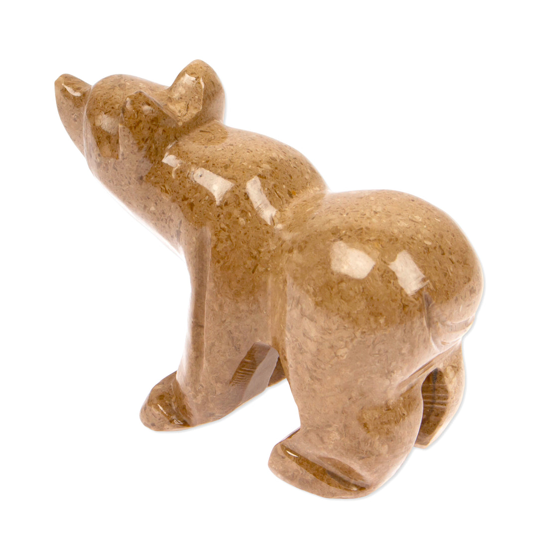 Whimsical Minimalist Small Marble Bear Sculpture in Brown - Walnut Curious Bear