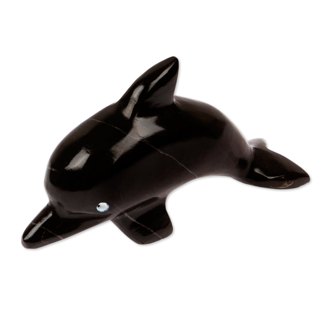 Handcrafted Dolphin-Shaped Dark-Palette Marble Figurine - Nocturnal Fins