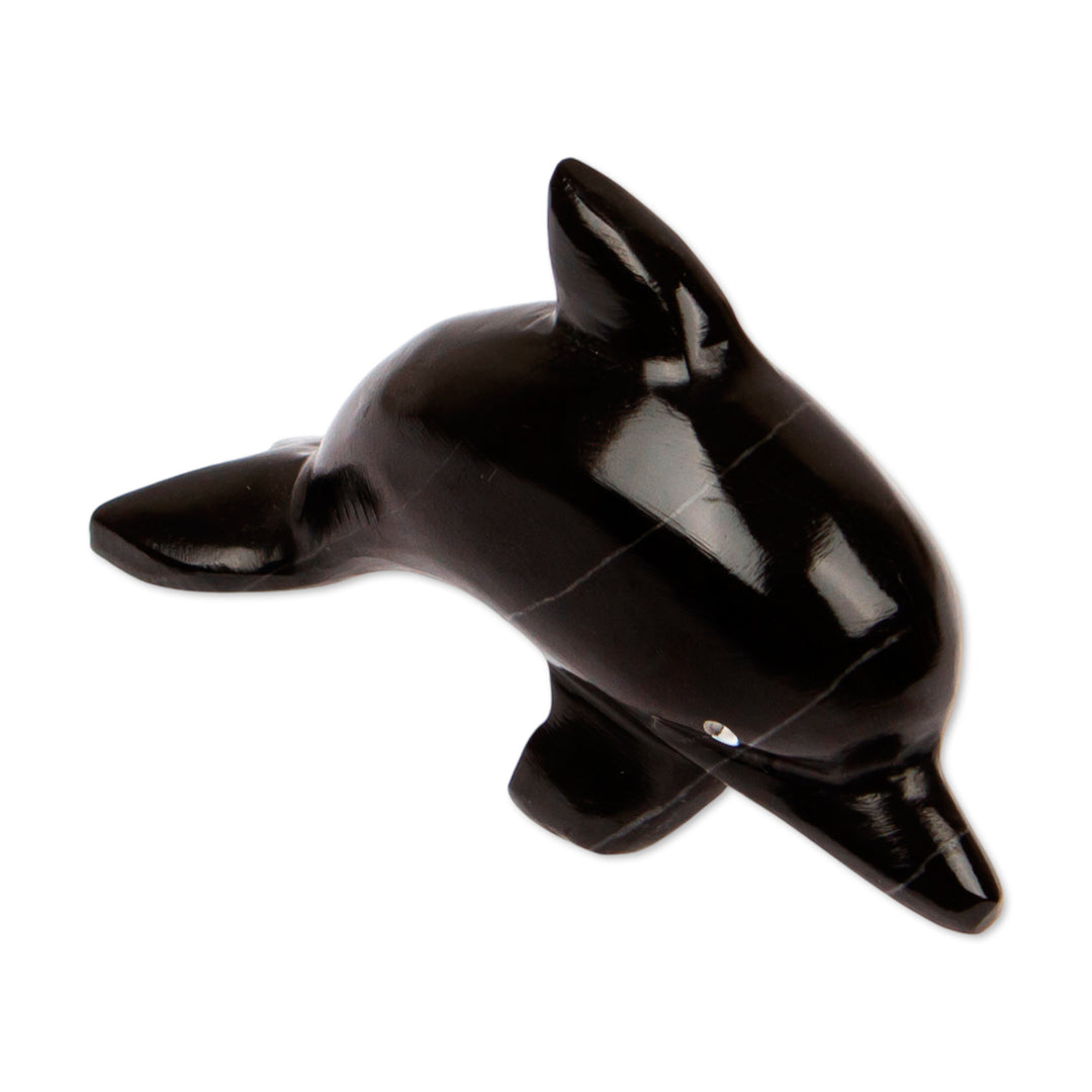 Handcrafted Dolphin-Shaped Dark-Palette Marble Figurine - Nocturnal Fins