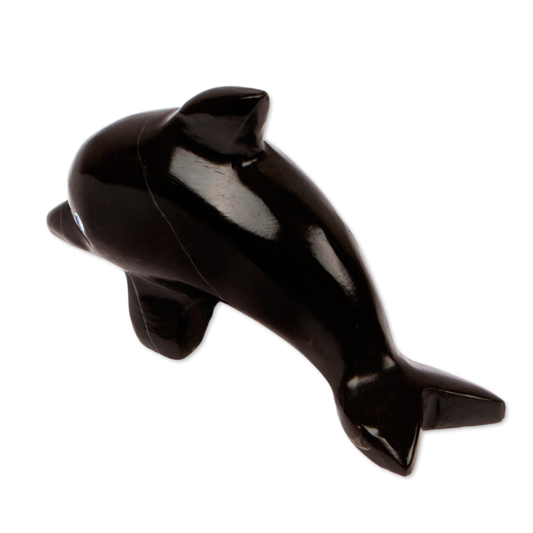 Handcrafted Dolphin-Shaped Dark-Palette Marble Figurine - Nocturnal Fins