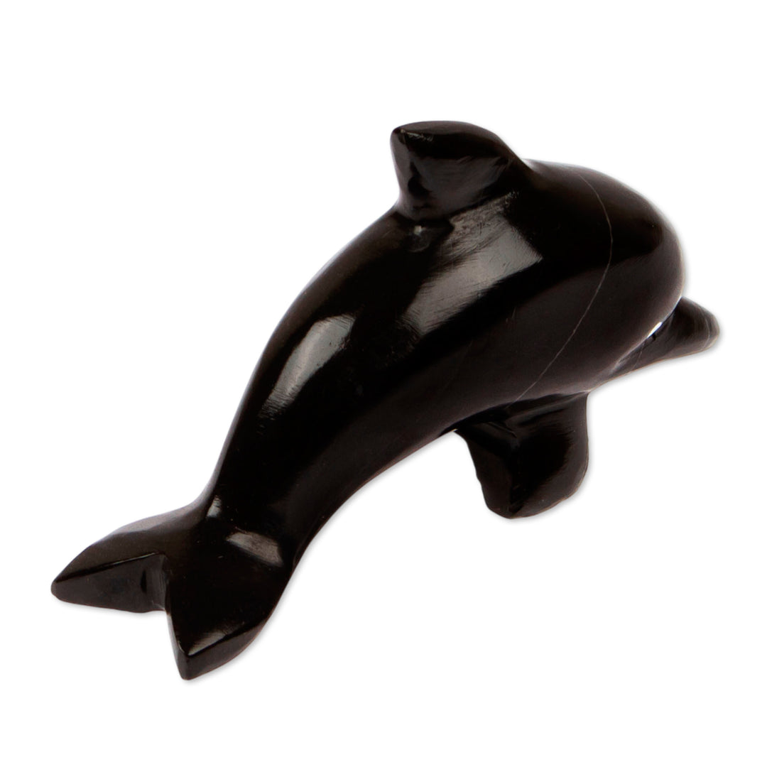 Handcrafted Dolphin-Shaped Dark-Palette Marble Figurine - Nocturnal Fins