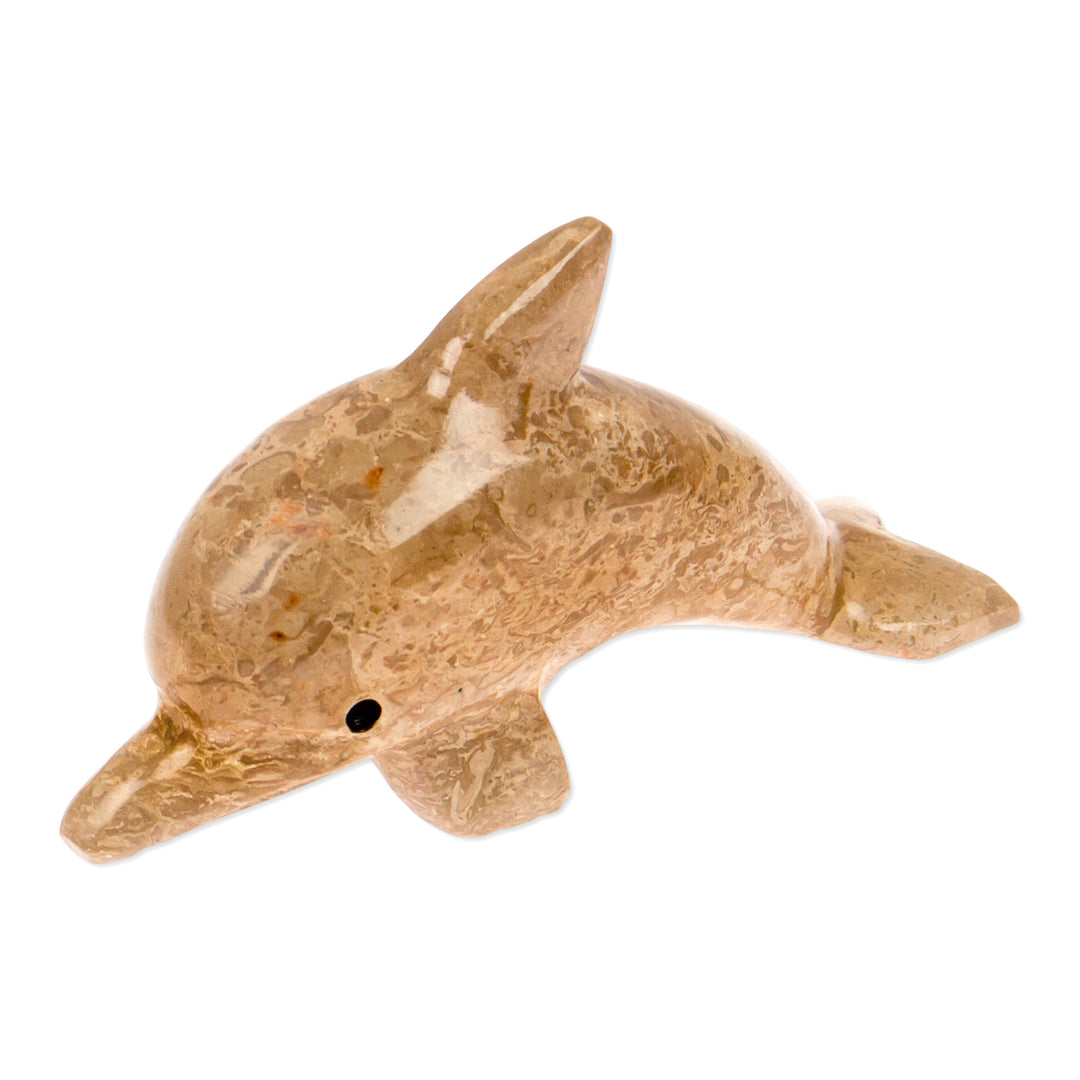 Hand-Carved Dolphin-Shaped Earthy-Toned Marble Figurine - Earth Fins