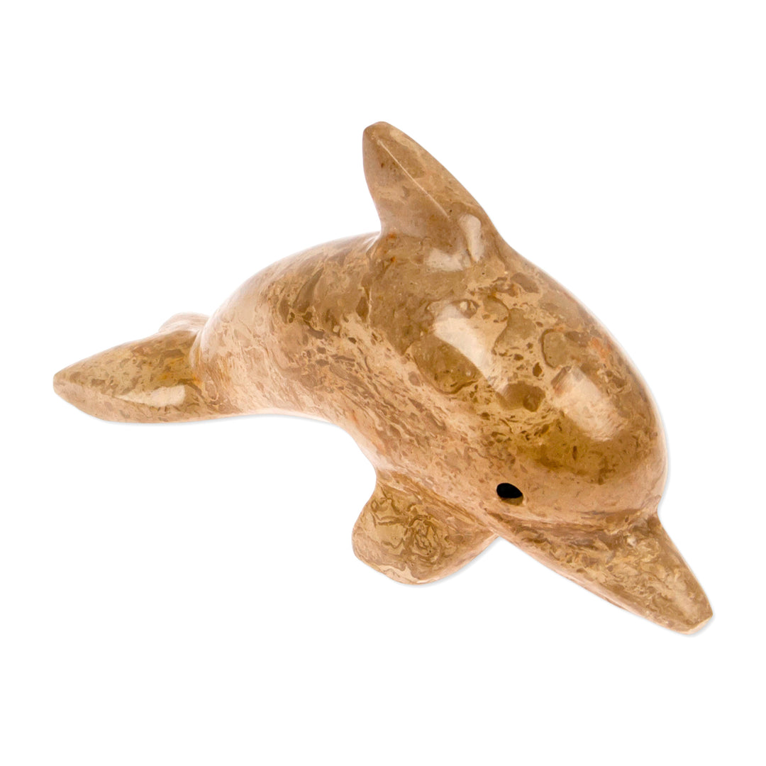 Hand-Carved Dolphin-Shaped Earthy-Toned Marble Figurine - Earth Fins