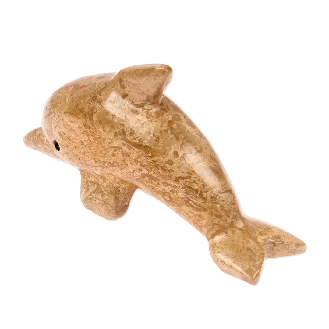 Hand-Carved Dolphin-Shaped Earthy-Toned Marble Figurine - Earth Fins