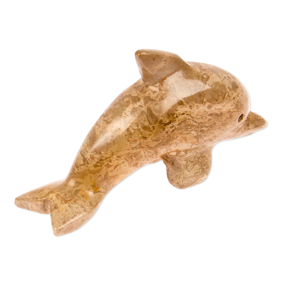 Hand-Carved Dolphin-Shaped Earthy-Toned Marble Figurine - Earth Fins