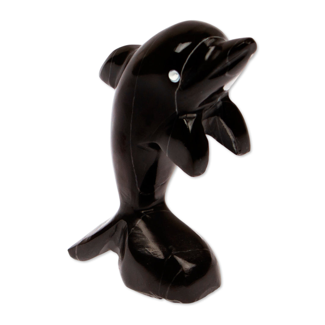Inspirational Dolphin-Themed Dark-Palette Marble Figurine - Mystic Sea
