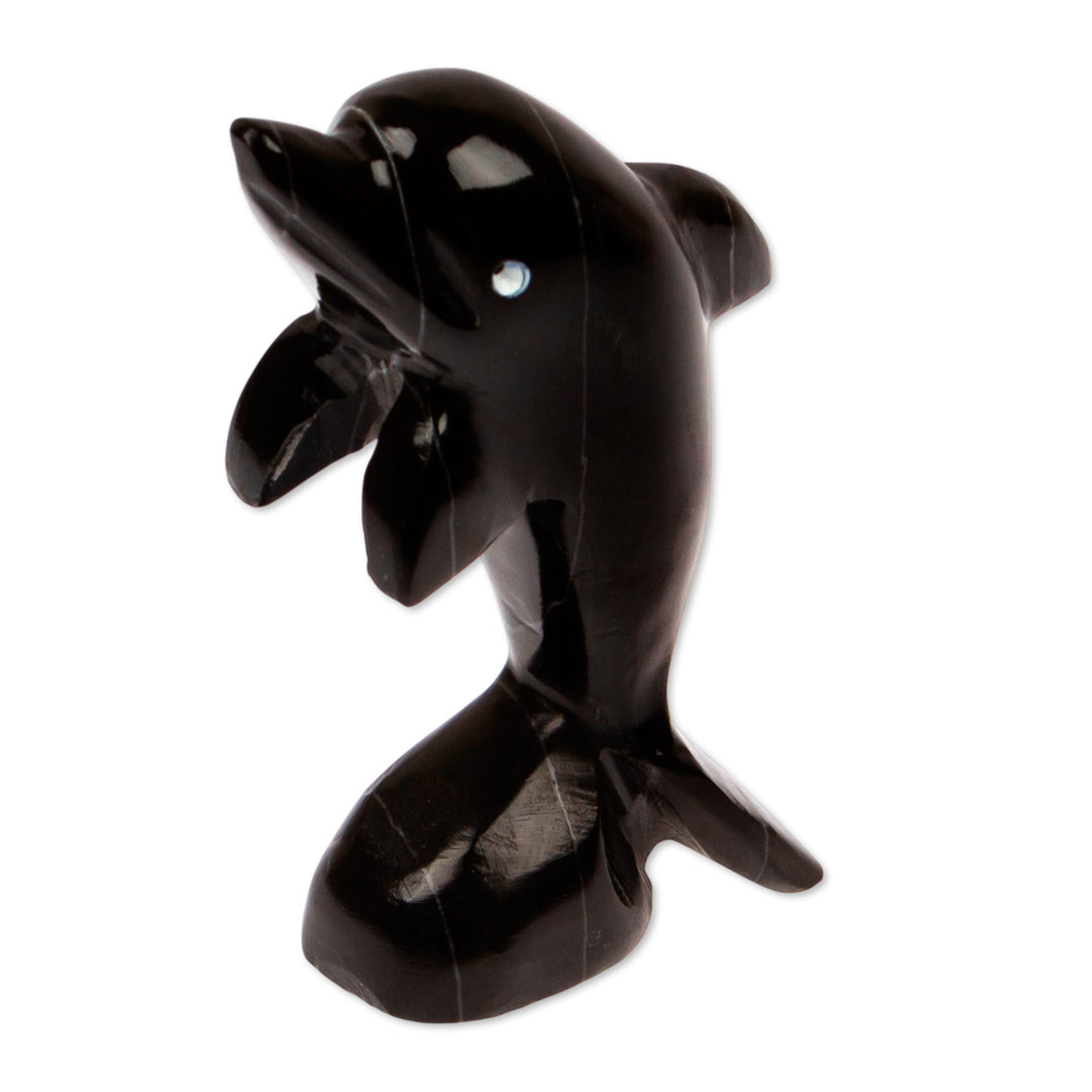 Inspirational Dolphin-Themed Dark-Palette Marble Figurine - Mystic Sea