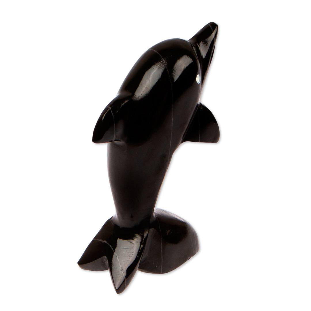Inspirational Dolphin-Themed Dark-Palette Marble Figurine - Mystic Sea