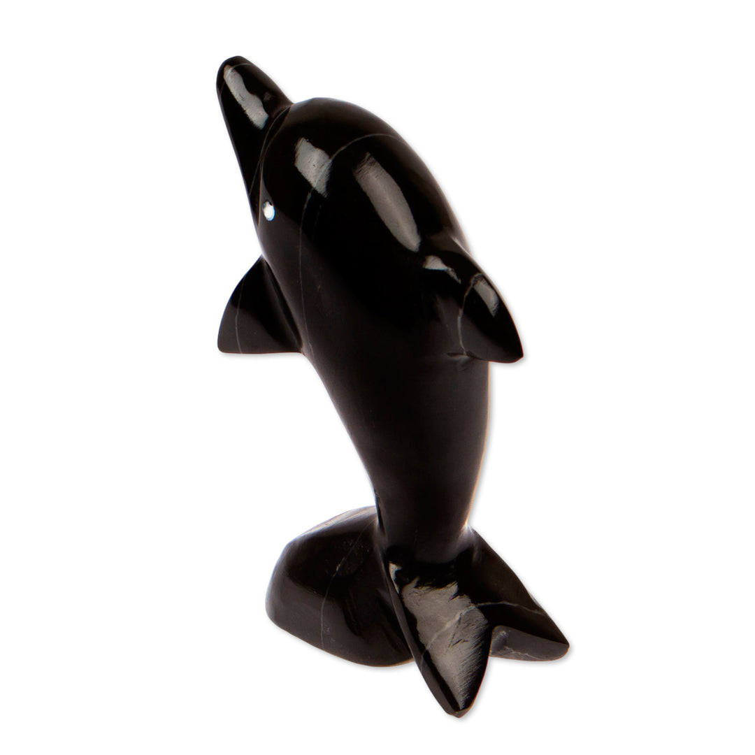 Inspirational Dolphin-Themed Dark-Palette Marble Figurine - Mystic Sea