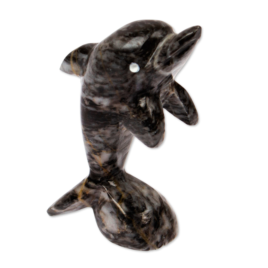 Artisan-Made Dolphin-Themed Blue-Palette Marble Figurine - True Sea