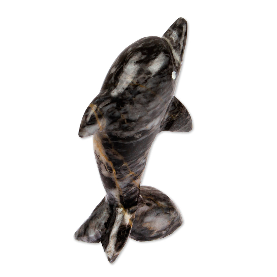Artisan-Made Dolphin-Themed Blue-Palette Marble Figurine - True Sea