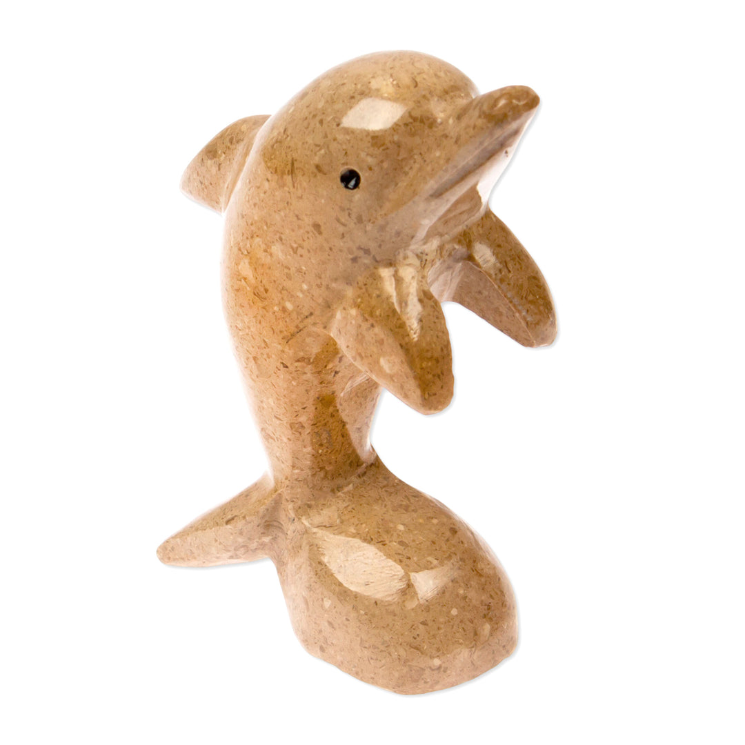 Dolphin-Themed Natural Marble Figurine in an Earthy Palette - Harmonious Sea