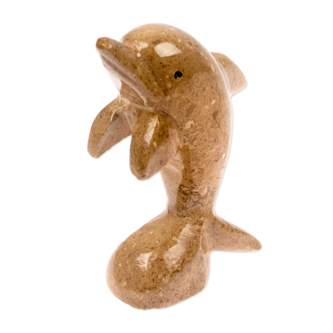 Dolphin-Themed Natural Marble Figurine in an Earthy Palette - Harmonious Sea