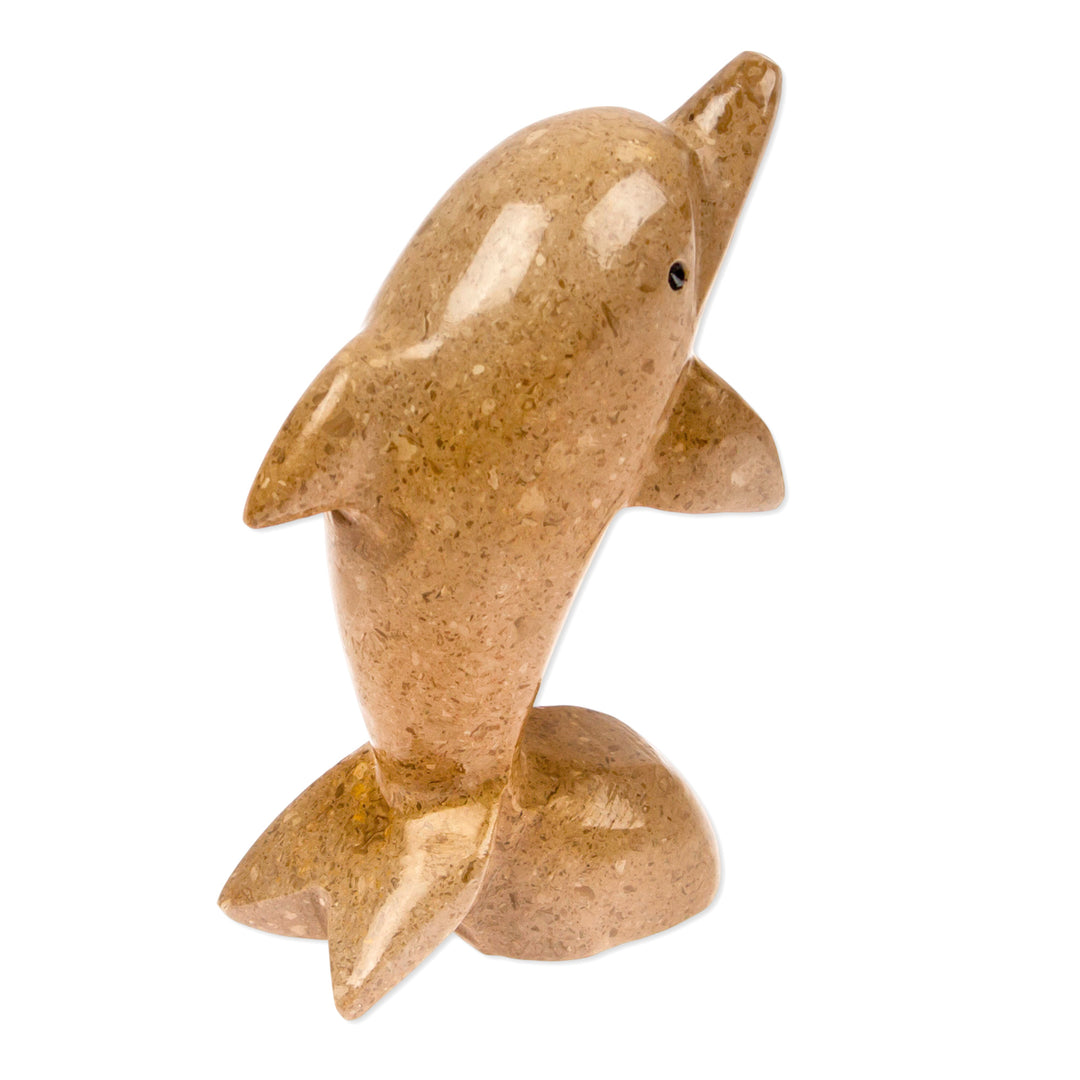 Dolphin-Themed Natural Marble Figurine in an Earthy Palette - Harmonious Sea