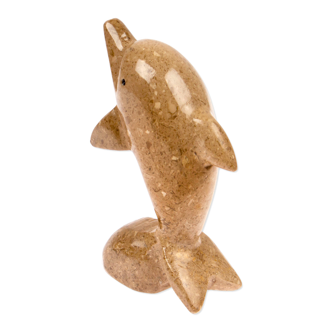 Dolphin-Themed Natural Marble Figurine in an Earthy Palette - Harmonious Sea