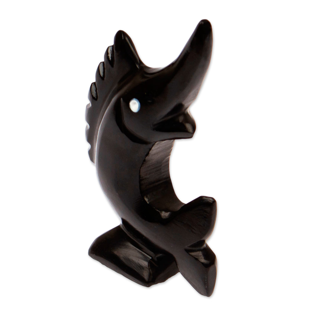Handcrafted Marble Figurine of Swordfish in a Dark Palette - Tides of Puissance