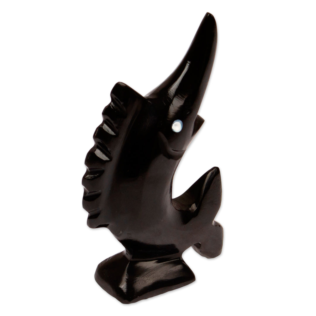 Handcrafted Marble Figurine of Swordfish in a Dark Palette - Tides of Puissance