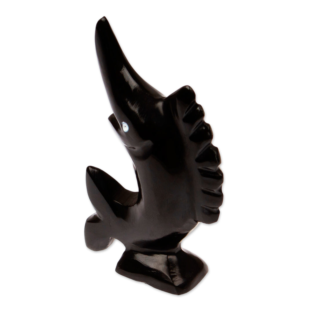 Handcrafted Marble Figurine of Swordfish in a Dark Palette - Tides of Puissance