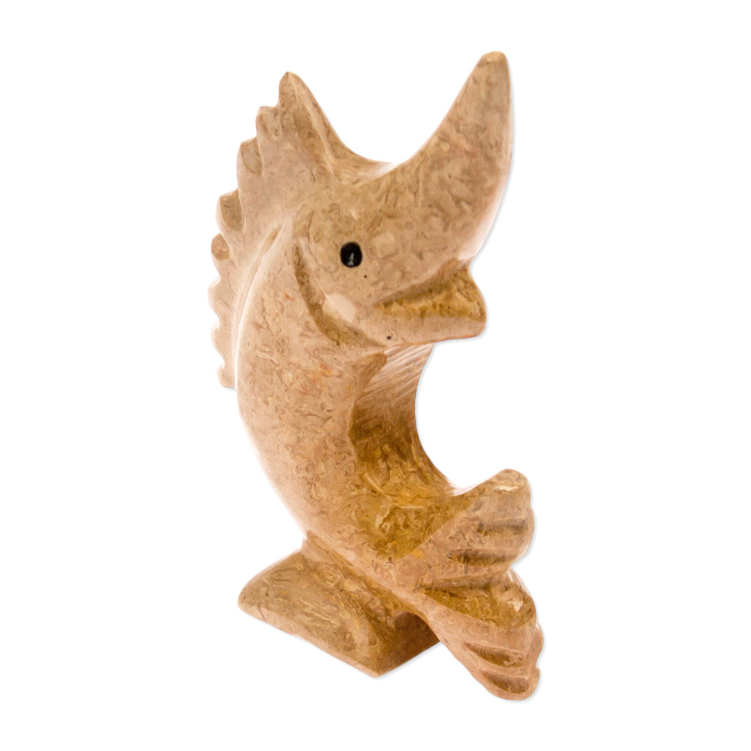 Natural Marble Figurine of Swordfish in an Earthy Palette - Tides of Courage
