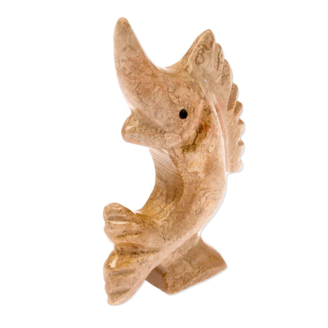 Natural Marble Figurine of Swordfish in an Earthy Palette - Tides of Courage