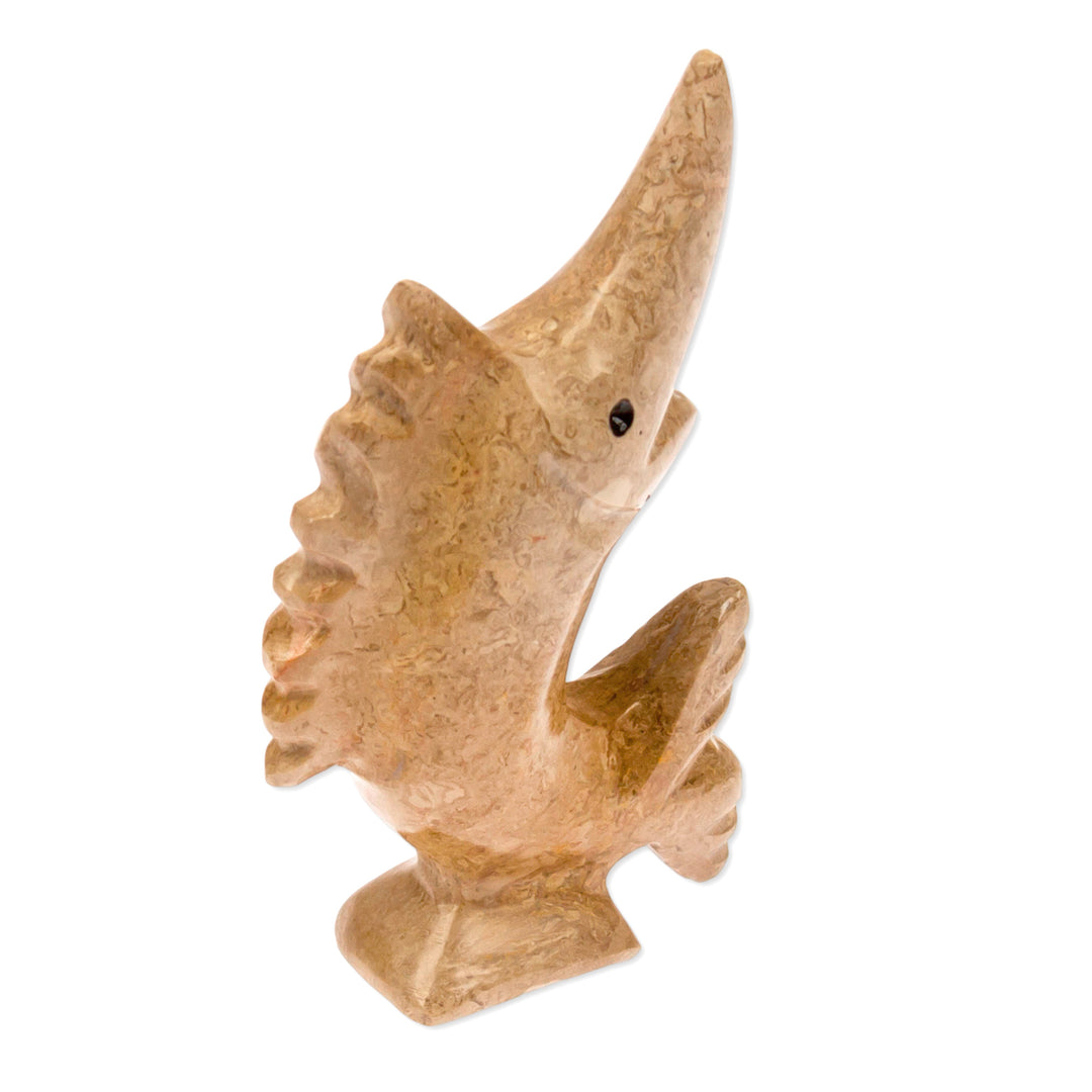 Natural Marble Figurine of Swordfish in an Earthy Palette - Tides of Courage