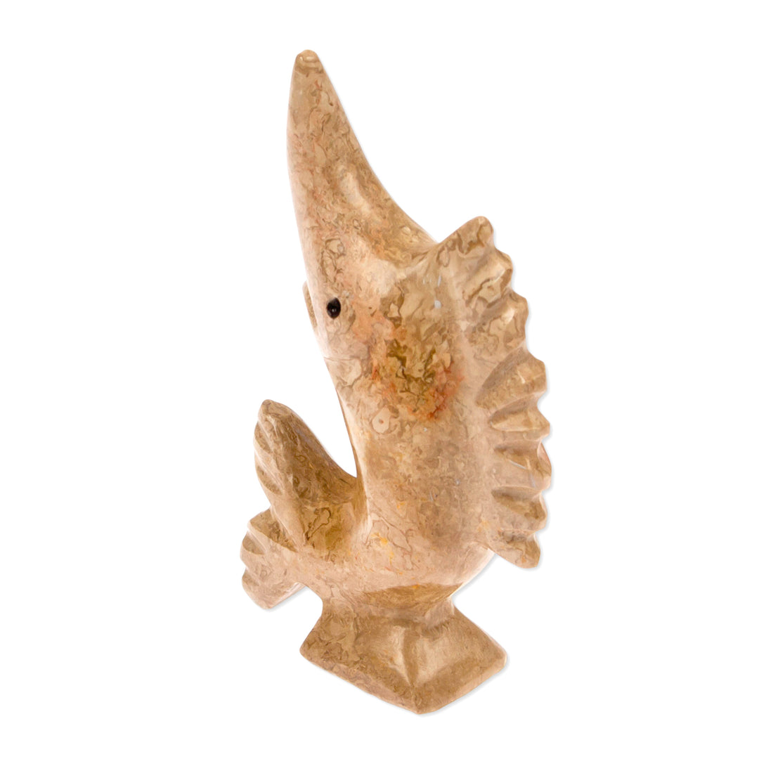 Natural Marble Figurine of Swordfish in an Earthy Palette - Tides of Courage