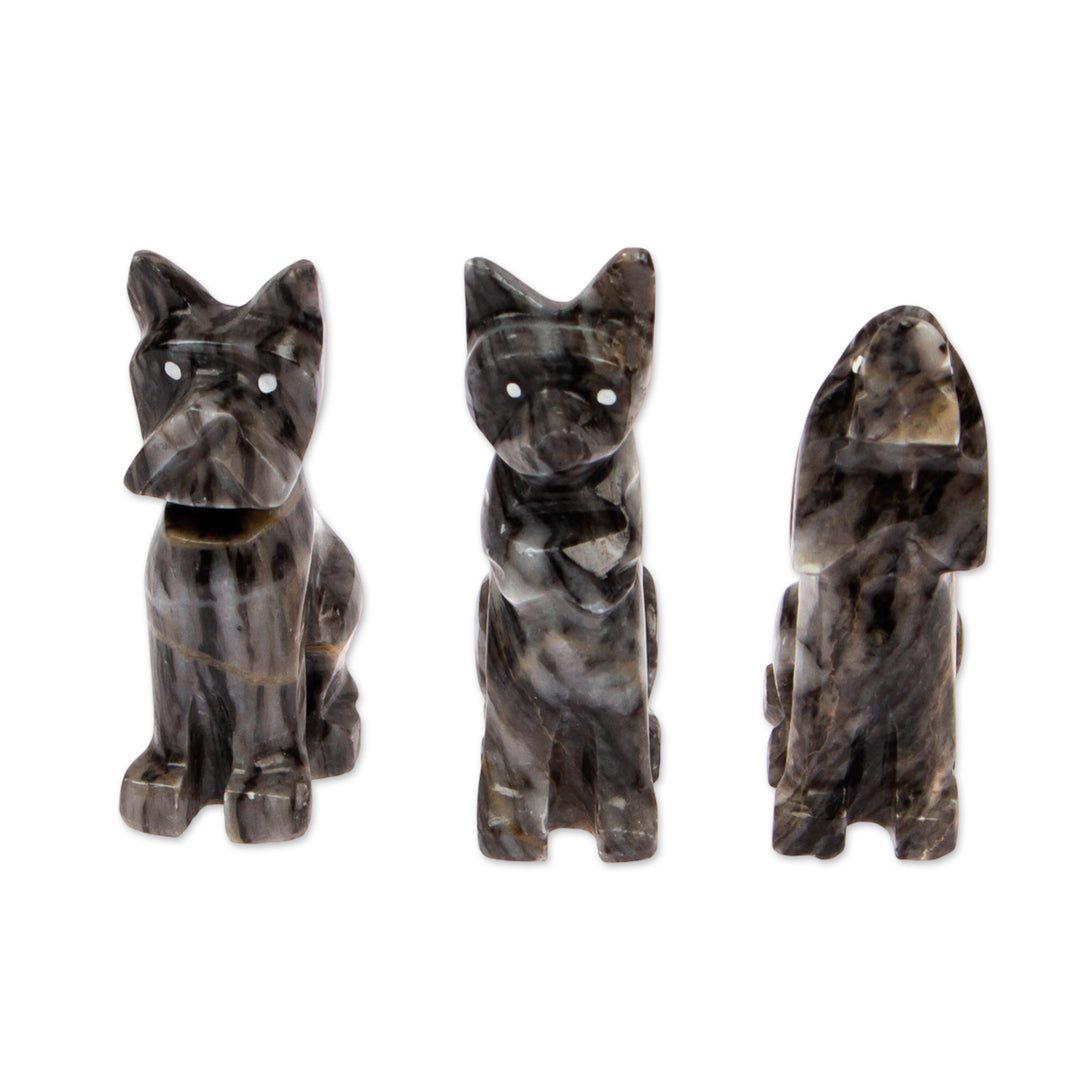 Animal-Themed 3-Piece Dog Marble Figurine Set in Blue Tones - Tails from the Sea
