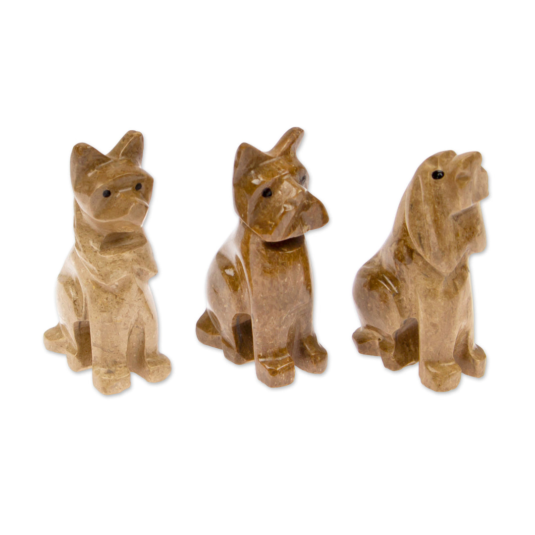 3-Piece Hand-Carved Dog Marble Figurine Set in Earthy Tones - Tails of Earth
