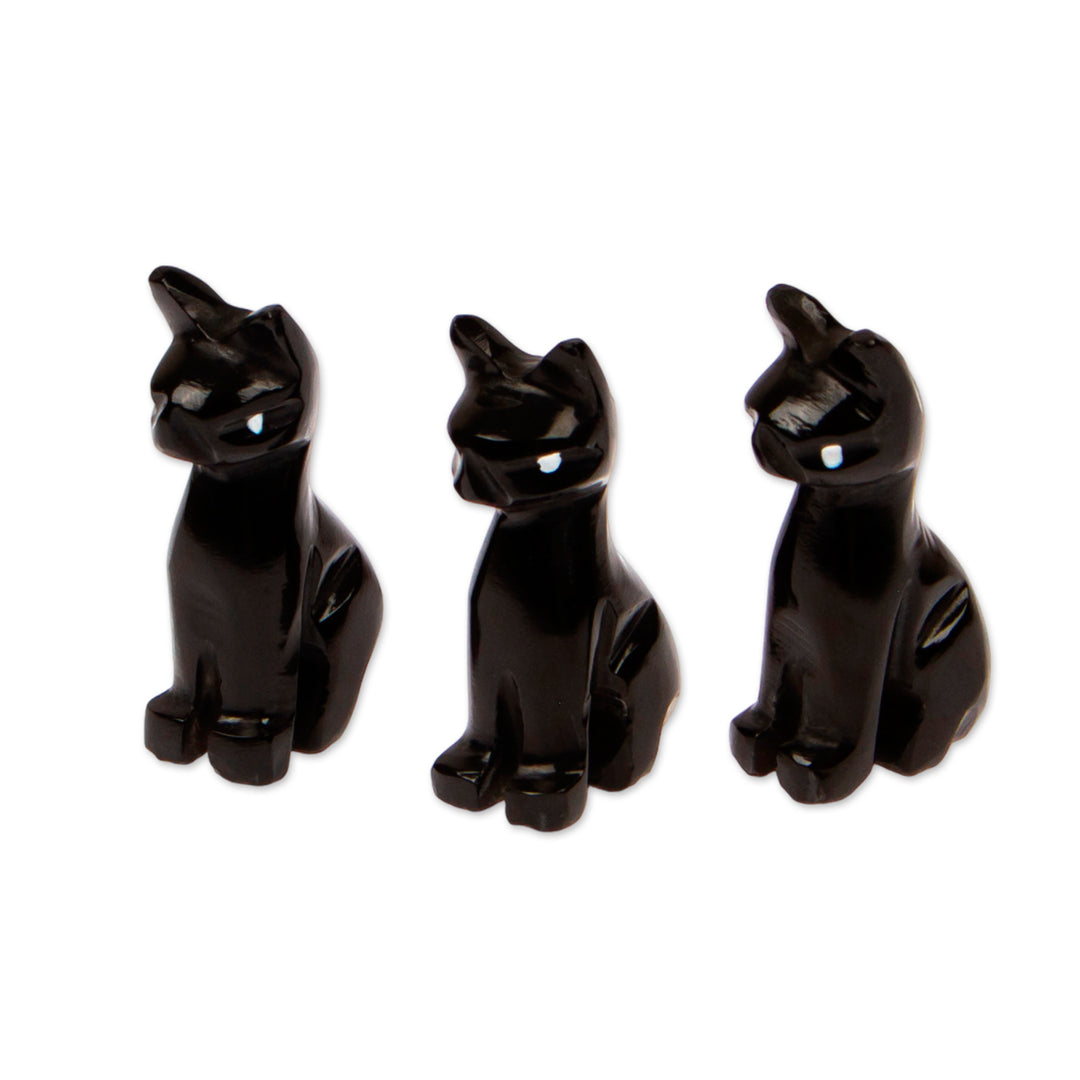 Dark-Palette Hand-Carved 3-Piece Cat Marble Figurine Set - Purrs at Night