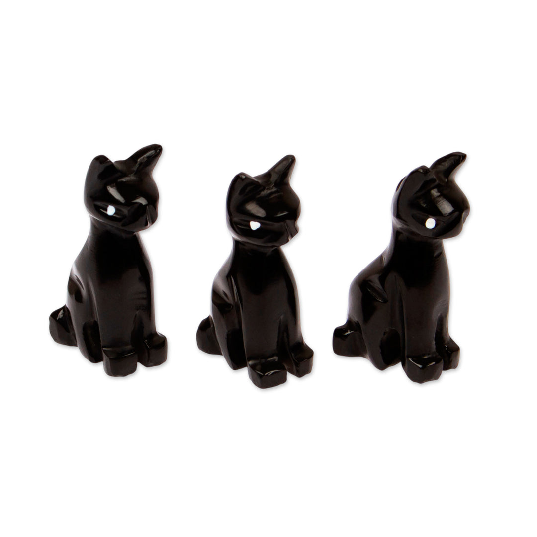 Dark-Palette Hand-Carved 3-Piece Cat Marble Figurine Set - Purrs at Night