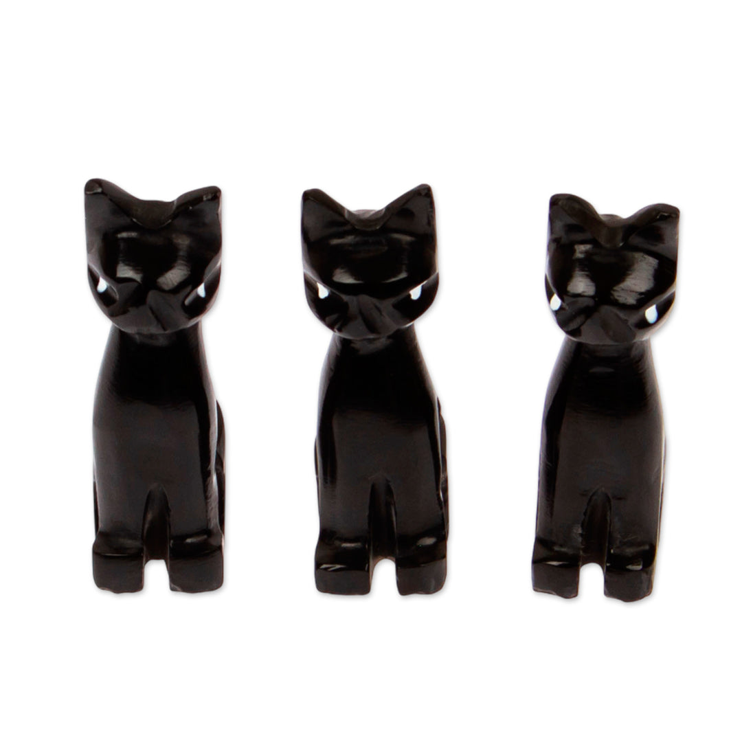 Dark-Palette Hand-Carved 3-Piece Cat Marble Figurine Set - Purrs at Night