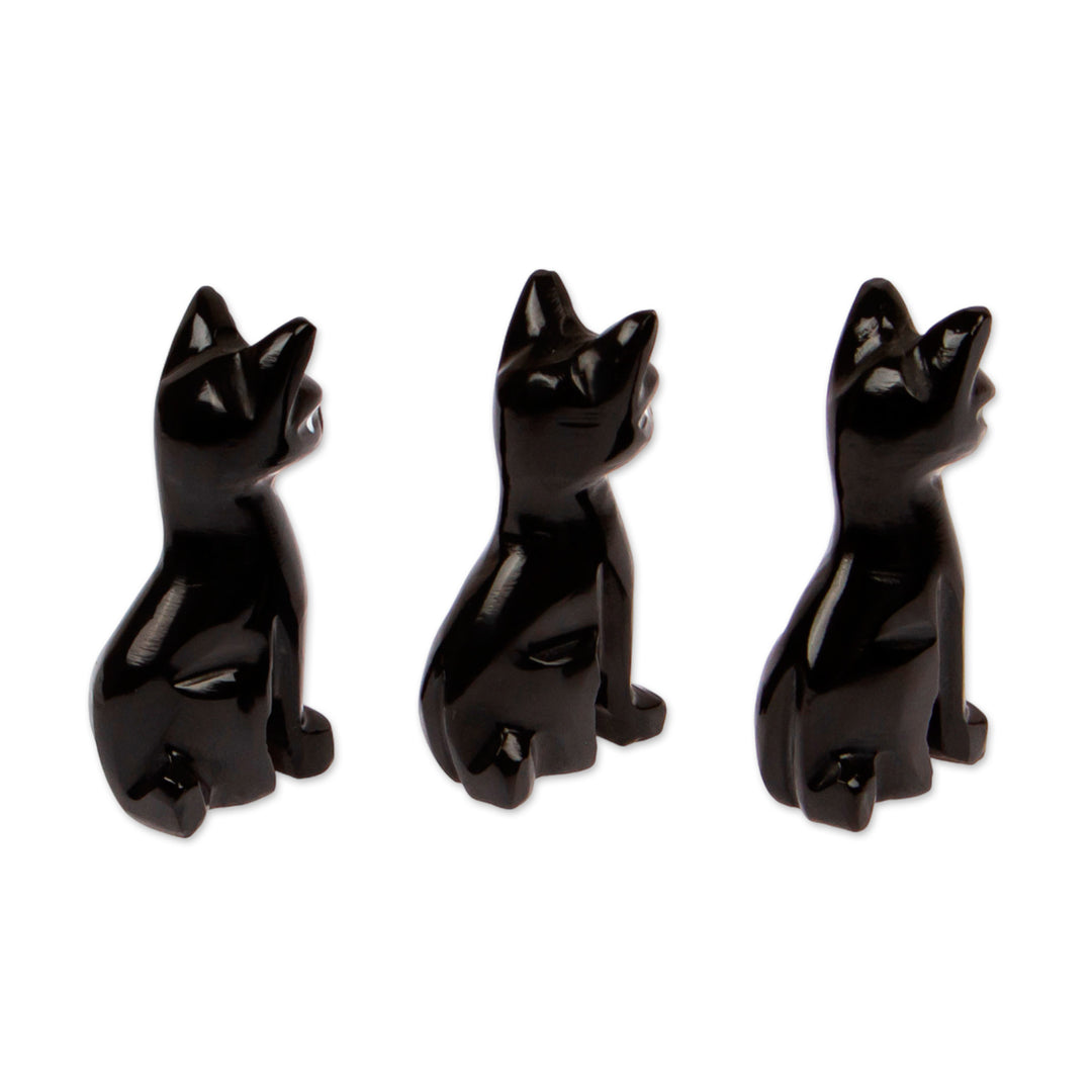 Dark-Palette Hand-Carved 3-Piece Cat Marble Figurine Set - Purrs at Night
