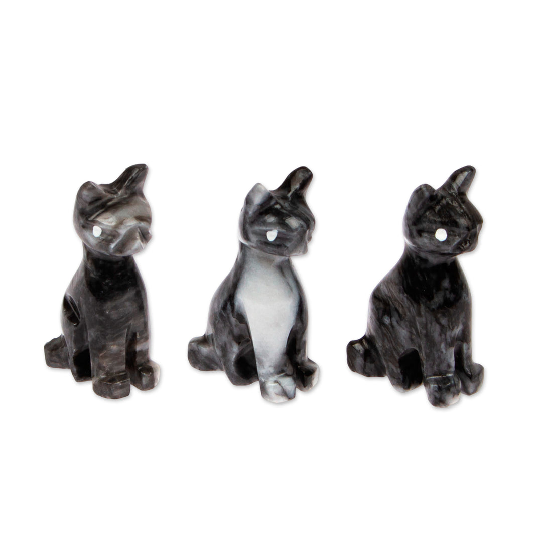 Blue-Palette Handcrafted 3-Piece Cat Marble Figurine Set - Purrs from the Sea