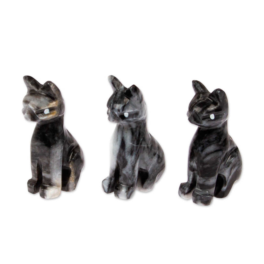 Blue-Palette Handcrafted 3-Piece Cat Marble Figurine Set - Purrs from the Sea