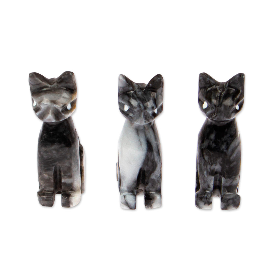 Blue-Palette Handcrafted 3-Piece Cat Marble Figurine Set - Purrs from the Sea