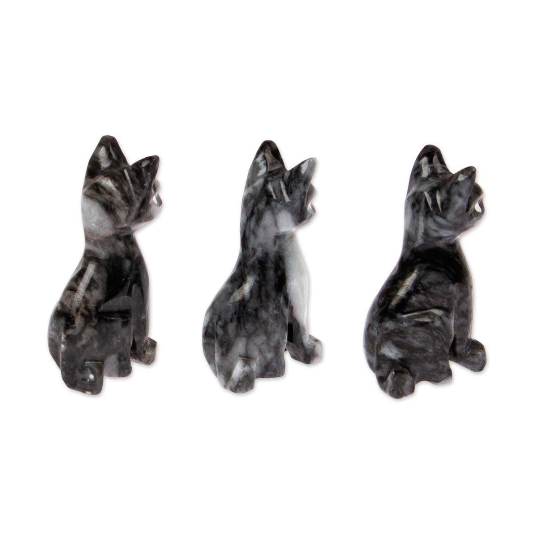 Blue-Palette Handcrafted 3-Piece Cat Marble Figurine Set - Purrs from the Sea