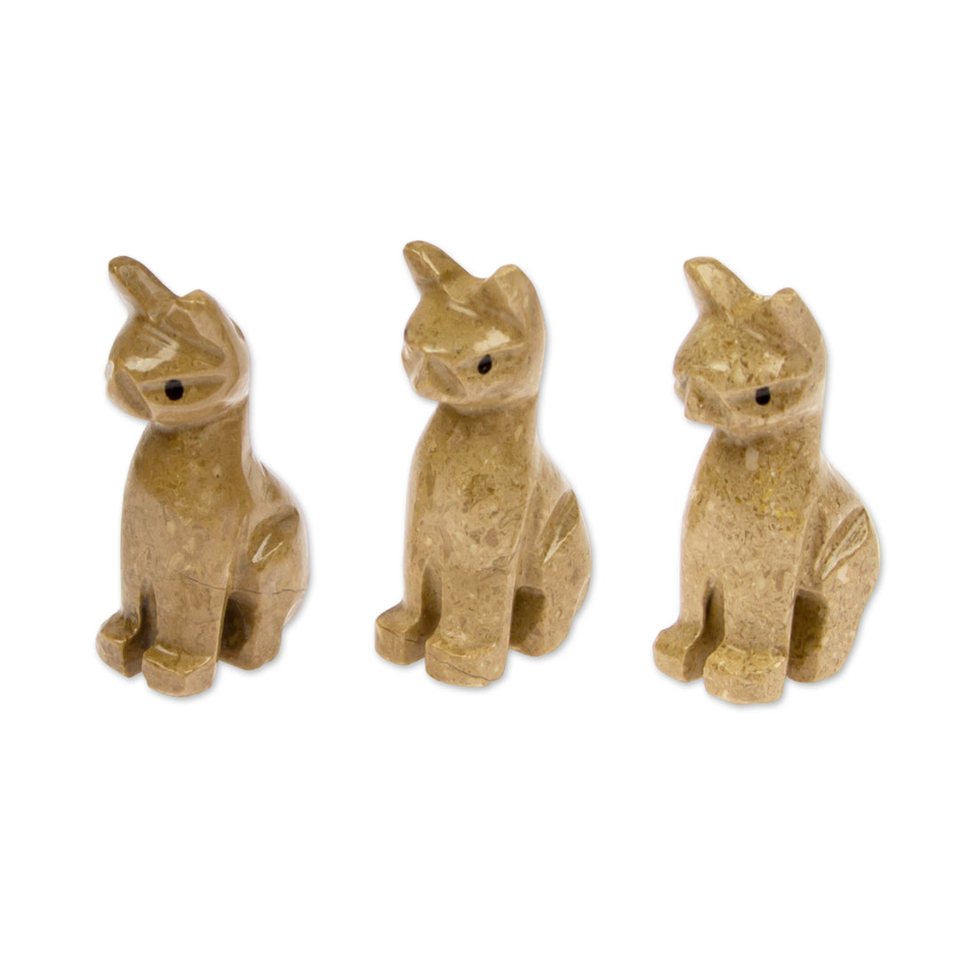 Earthy-Palette Artisan-Made 3-Piece Cat Marble Figurine Set - Purrs of Earth