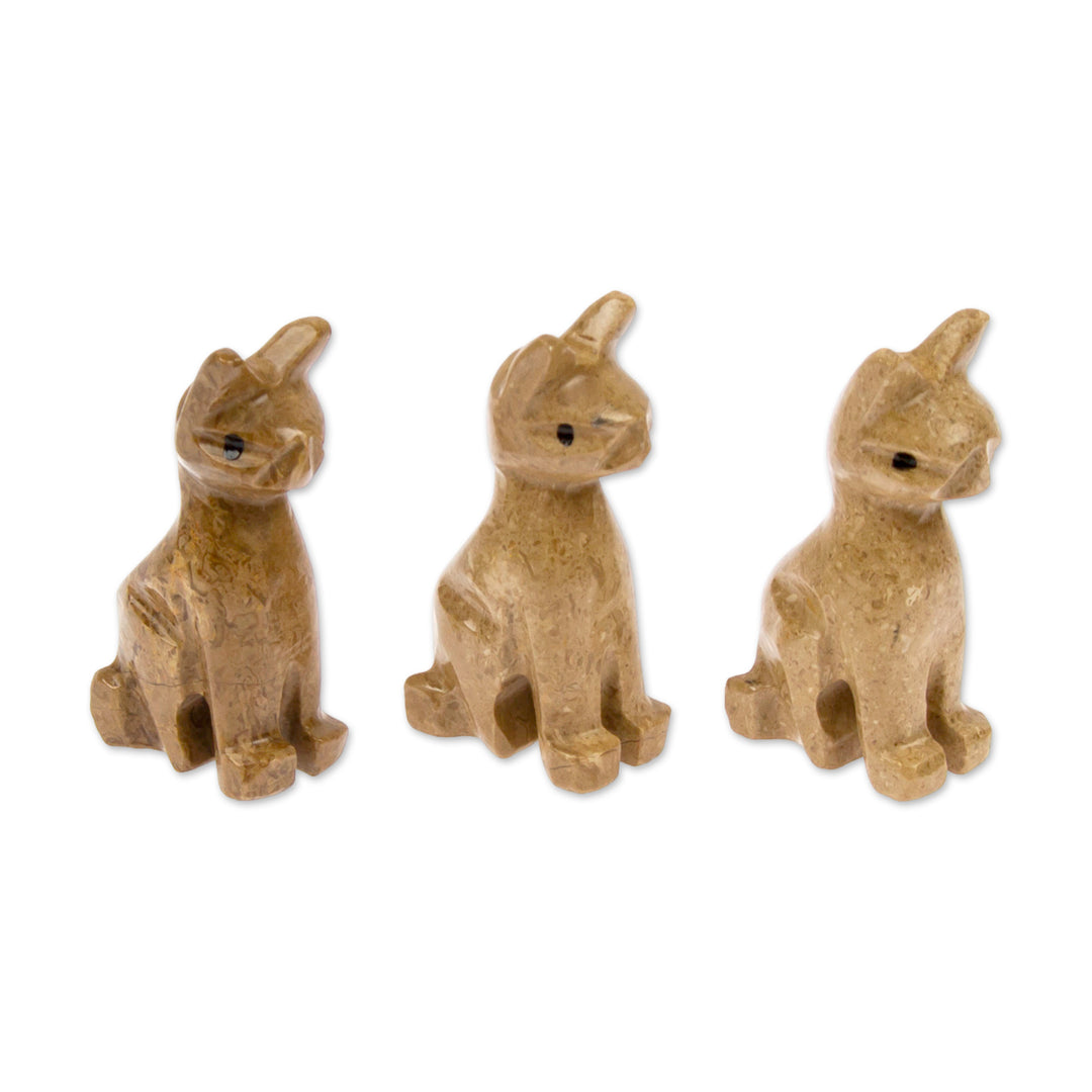 Earthy-Palette Artisan-Made 3-Piece Cat Marble Figurine Set - Purrs of Earth