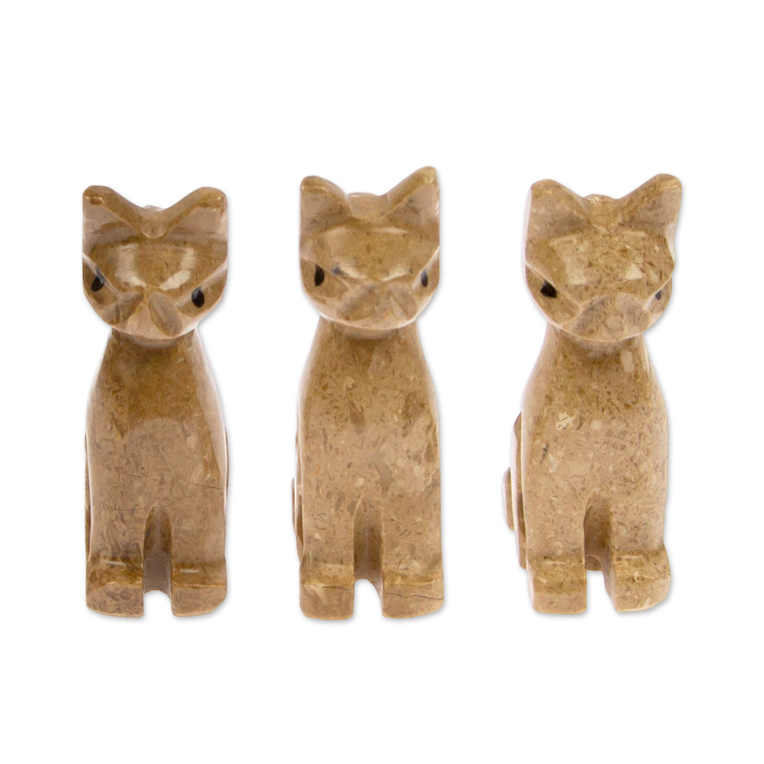Earthy-Palette Artisan-Made 3-Piece Cat Marble Figurine Set - Purrs of Earth