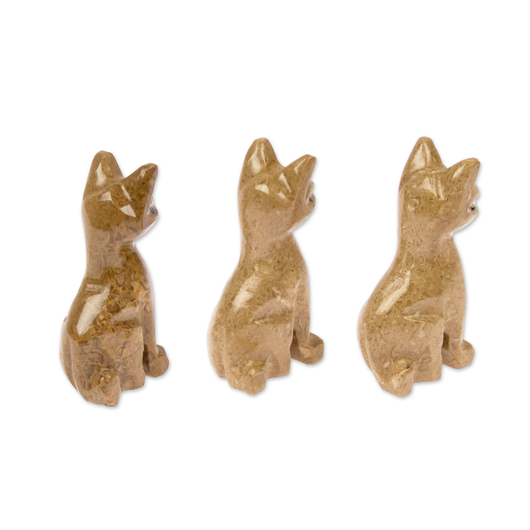 Earthy-Palette Artisan-Made 3-Piece Cat Marble Figurine Set - Purrs of Earth