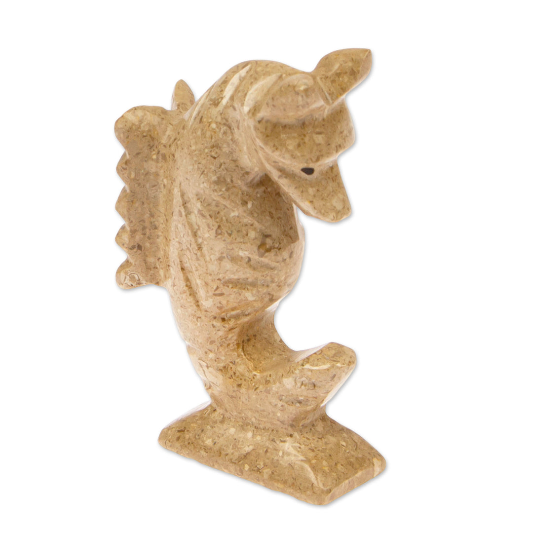 Mexican Handcrafted Seahorse Marble Figurine in Earthy Tones - Serenity of Gallantry