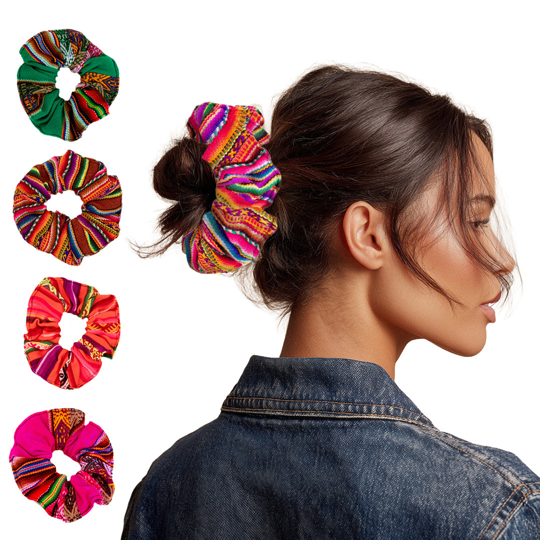 Andean-Inspired 5-Piece Multicolor Acrylic Scrunchie Set - Colors of Beauty