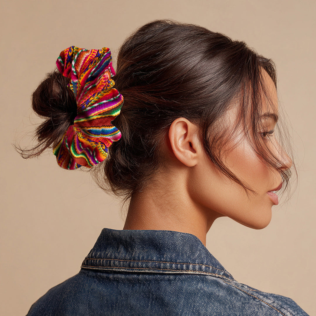 Andean-Inspired 5-Piece Multicolor Acrylic Scrunchie Set - Colors of Beauty