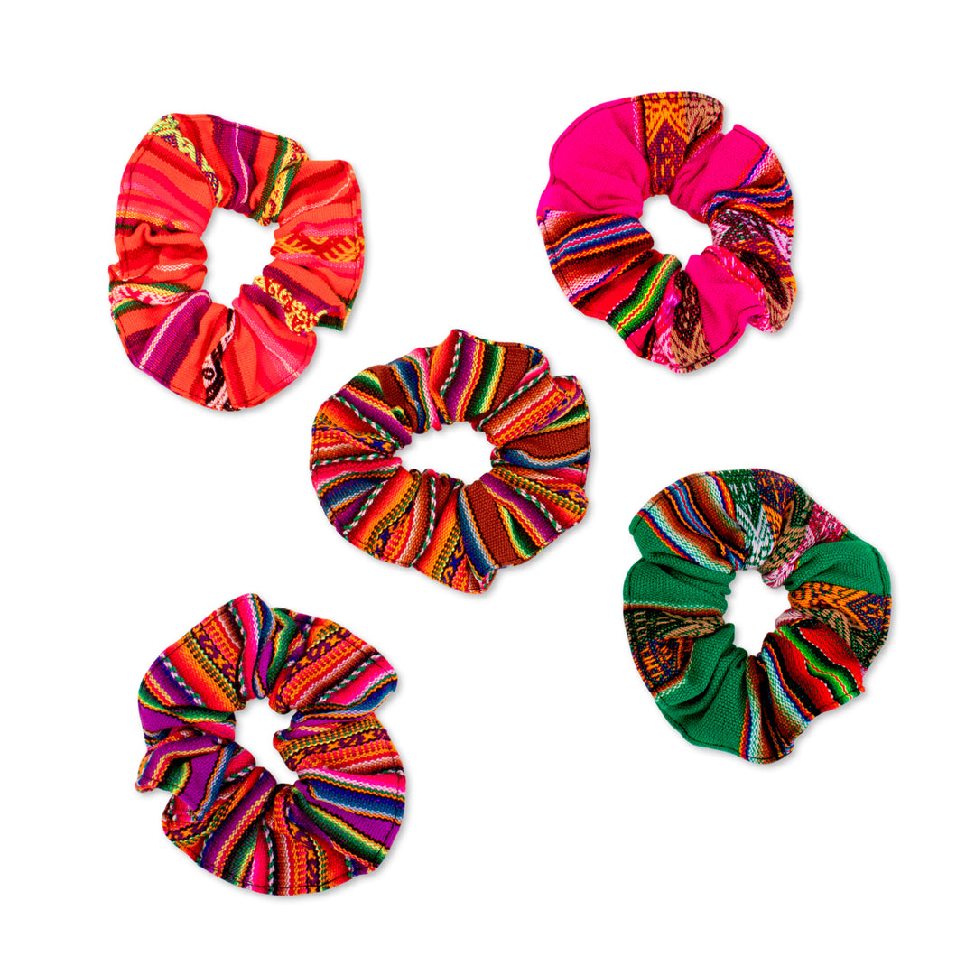 Andean-Inspired 5-Piece Multicolor Acrylic Scrunchie Set - Colors of Beauty