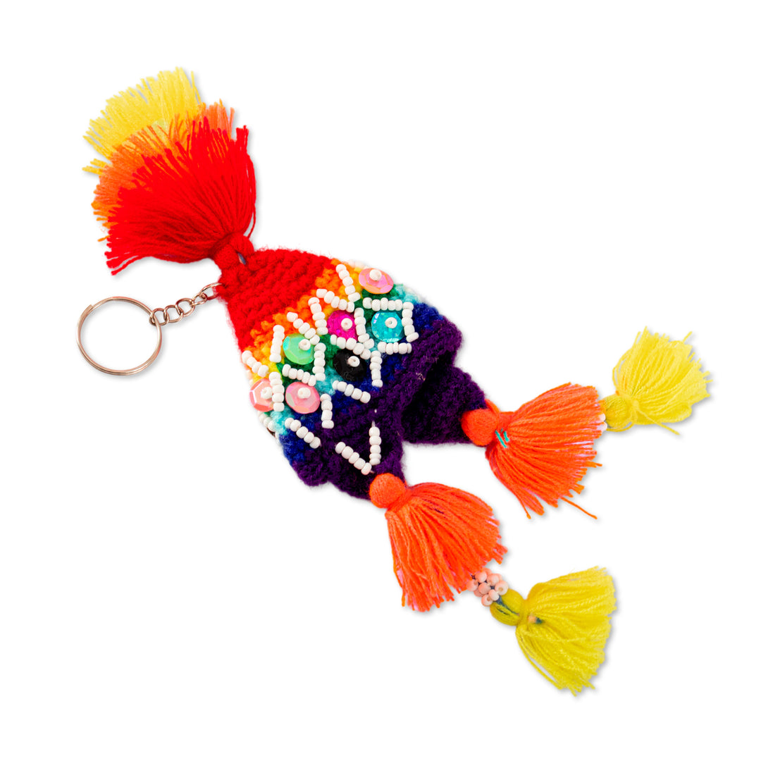 Folk Art-Themed Crochet Chullo Hat Keychain from Peru - Chullo Luck