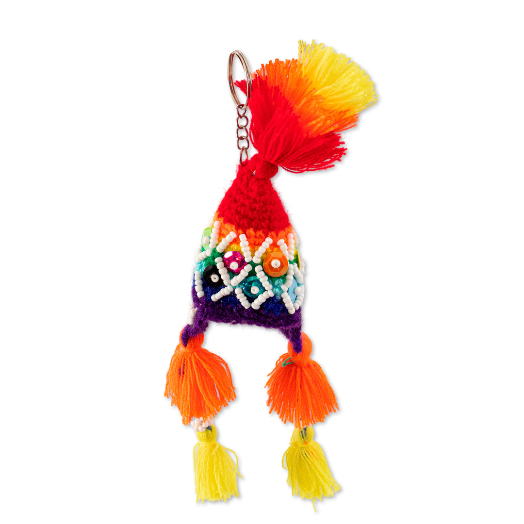 Folk Art-Themed Crochet Chullo Hat Keychain from Peru - Chullo Luck