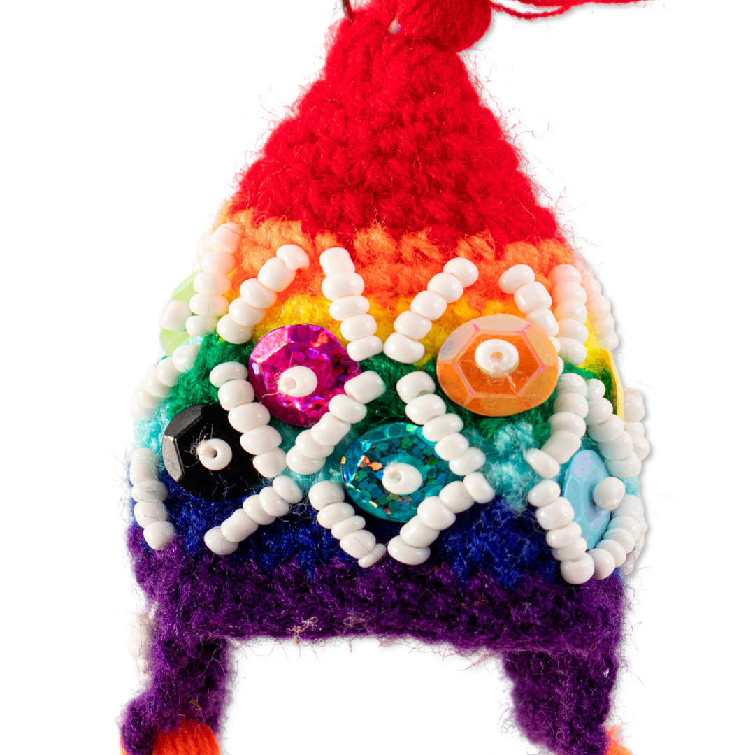Folk Art-Themed Crochet Chullo Hat Keychain from Peru - Chullo Luck
