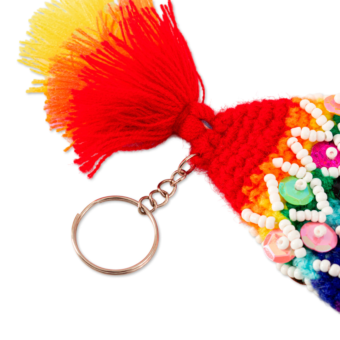 Folk Art-Themed Crochet Chullo Hat Keychain from Peru - Chullo Luck